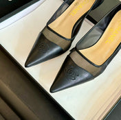MESH LOGO HEELS IN BLACK LAMBSKIN