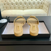 SLIPPERS BEIGE CREAM QUILTED LAMBSKIN