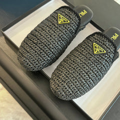 PRA CROCHET MULES BLACK LAMBSKIN