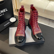 ANKLE BOOTS IN BLACK MIX GARNET RED LAMBSKIN
