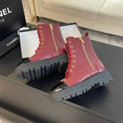 ANKLE BOOTS IN BLACK MIX GARNET RED LAMBSKIN