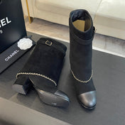 SHORT BOOTS 6.5 CM IN BLACK SUEDE AND CALFSKIN