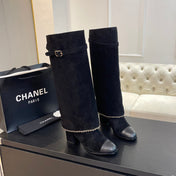 HIGH BOOTS 6.5 CM IN BLACK SUEDE AND CALFSKIN