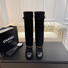 HIGH BOOTS 6.5 CM IN BLACK SUEDE AND CALFSKIN