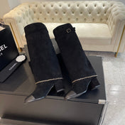 HIGH BOOTS 6.5 CM IN BLACK SUEDE AND CALFSKIN