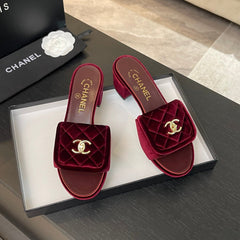 MID-HEEL 5 CM MULE IN BURGUNDY RED VELVET