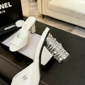 T-STRAP PEARL HEEL 85 MM SANDALS IN WHITE LAMBSKIN MULE