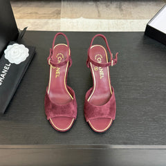 T-STRAP PEARL HEEL 85 MM SANDALS IN SANGRIA RED SUEDE