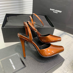 SL FISH MOUTH SANDAL PUMP OCHRE POLISHED CALFSKIN