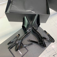 SL FISH MOUTH SANDAL PUMP BLACK POLISHED CALFSKIN