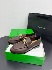 BOTTEGA VENETA 26S LOAFERS IN BROWN GRAINED CALFSKIN WITH GOLD HARDWARE