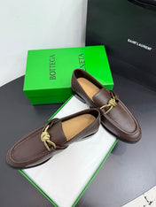 BOTTEGA VENETA 26S LOAFERS IN BROWN GRAINED CALFSKIN WITH GOLD HARDWARE