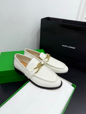BOTTEGA VENETA 26S LOAFERS IN WHITE GRAINED CALFSKIN WITH GOLD HARDWARE
