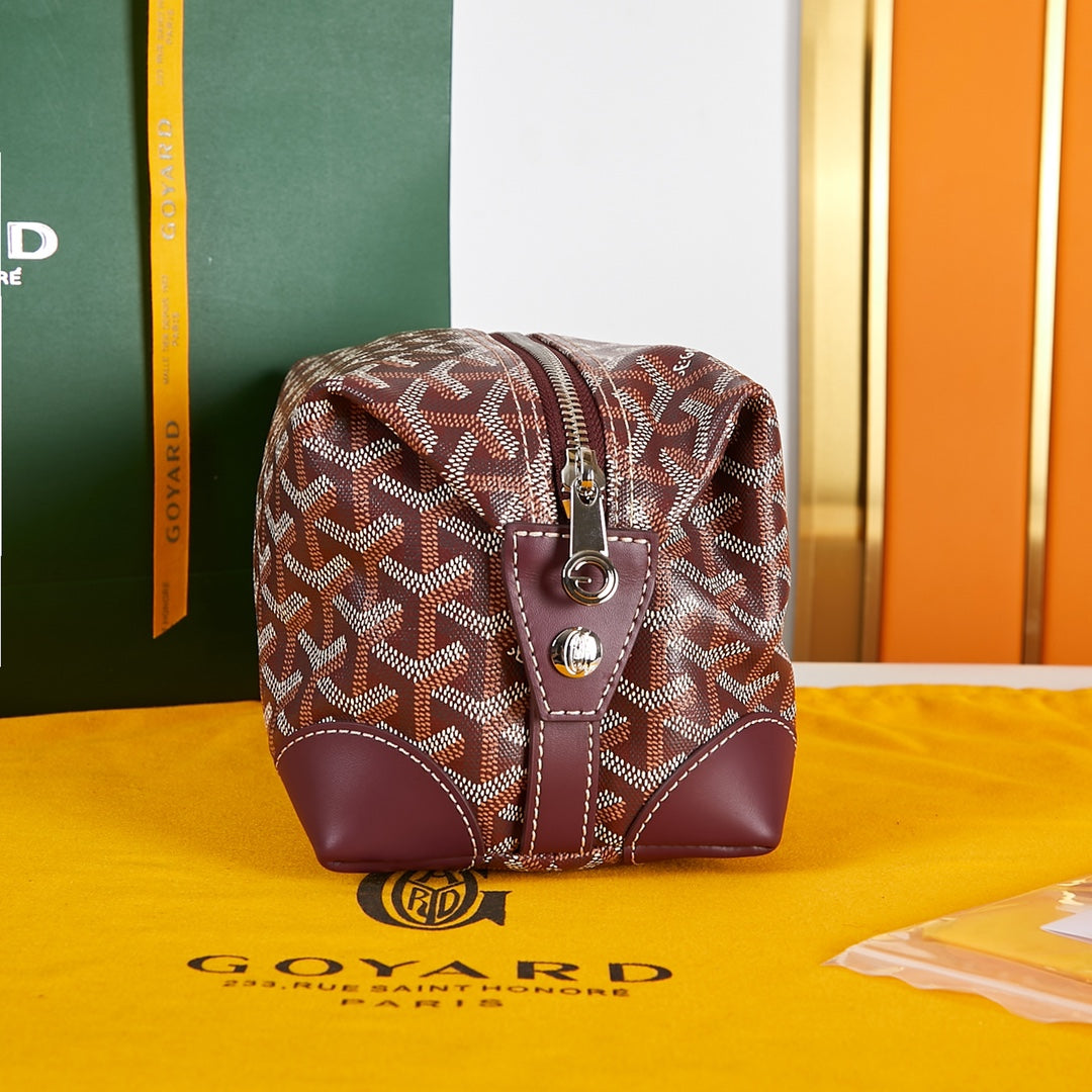 BOWLING TOILETRY BAG 24 IN BURGUNDY RED GOYARDINE CANVAS AND CALFSKIN