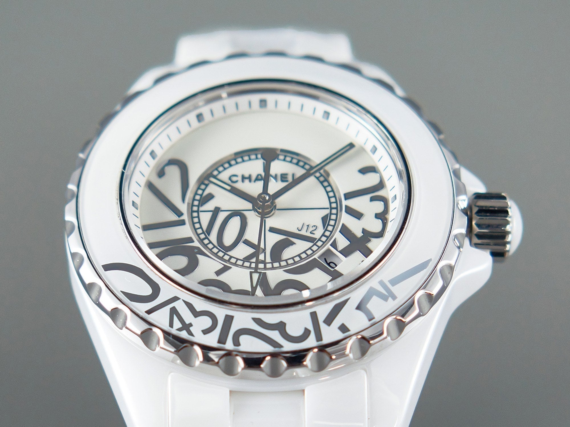J12 Date Quartz White Ceramic Stainless Graffiti Limited