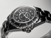 J12 Date Quartz Black Ceramic Diamond Numerals Black Dial