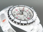 J12 Automatic White Ceramic Pink Diamond Numerals White Dial