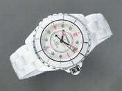 J12 Automatic White Ceramic Pink Diamond Numerals White Dial