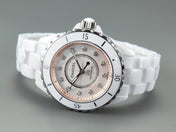 J12 Automatic White Ceramic Diamond Numerals Pink Mop Dial