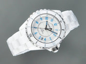 J12 Date Automatic White Ceramic Blue Numerals White Dial