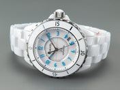 J12 Date Automatic White Ceramic Blue Numerals White Dial