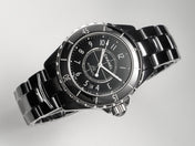 J12 Date Automatic Black Ceramic White Numerals Black Dial White Steel Hands