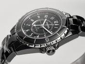 J12 Date Automatic Black Ceramic White Numerals Black Dial White Steel Hands