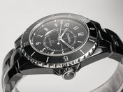 J12 Date Automatic Black Ceramic White Numerals Black Dial Black Steel Hands