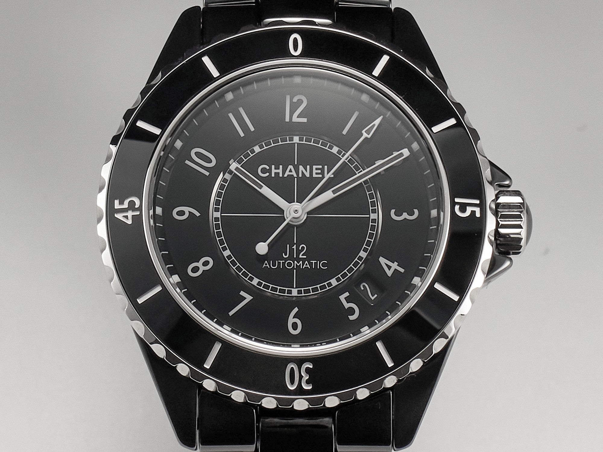 J12 Date Automatic Black Ceramic White Numerals Black Dial Black Steel Hands