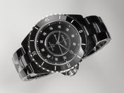 J12 Date Automatic Black Ceramic Diamond Numerals Black Dial Black Steel Hands