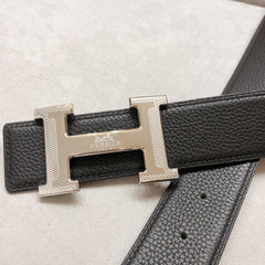 HM H D'ANCRE BELT BUCKLE & REVERSIBLE BLACK LEATHER STRAP 38 MM SILVER HARDWARE