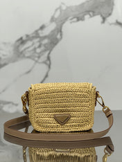 WOVEN SMALL FLAP BAG 16 IN BEIGE RAFFIA GOLD HARDWARE