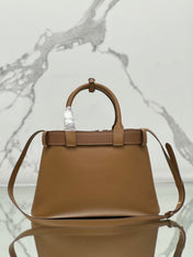 TOTE BAG WITH BELT 32 IN CIDER BROWN IMPORTED CALFSKIN