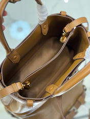 TOTE BAG WITH BELT 32 IN CIDER BROWN IMPORTED CALFSKIN