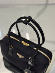 MEDIUM TOP HANDLE BAG 30 IN BLACK NYLON AND CALFSKIN TRIM