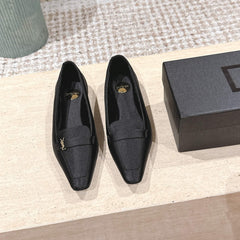 YSL 25S SAINT LAURENT POPPY BALLET FLATS IN BLACK SILK