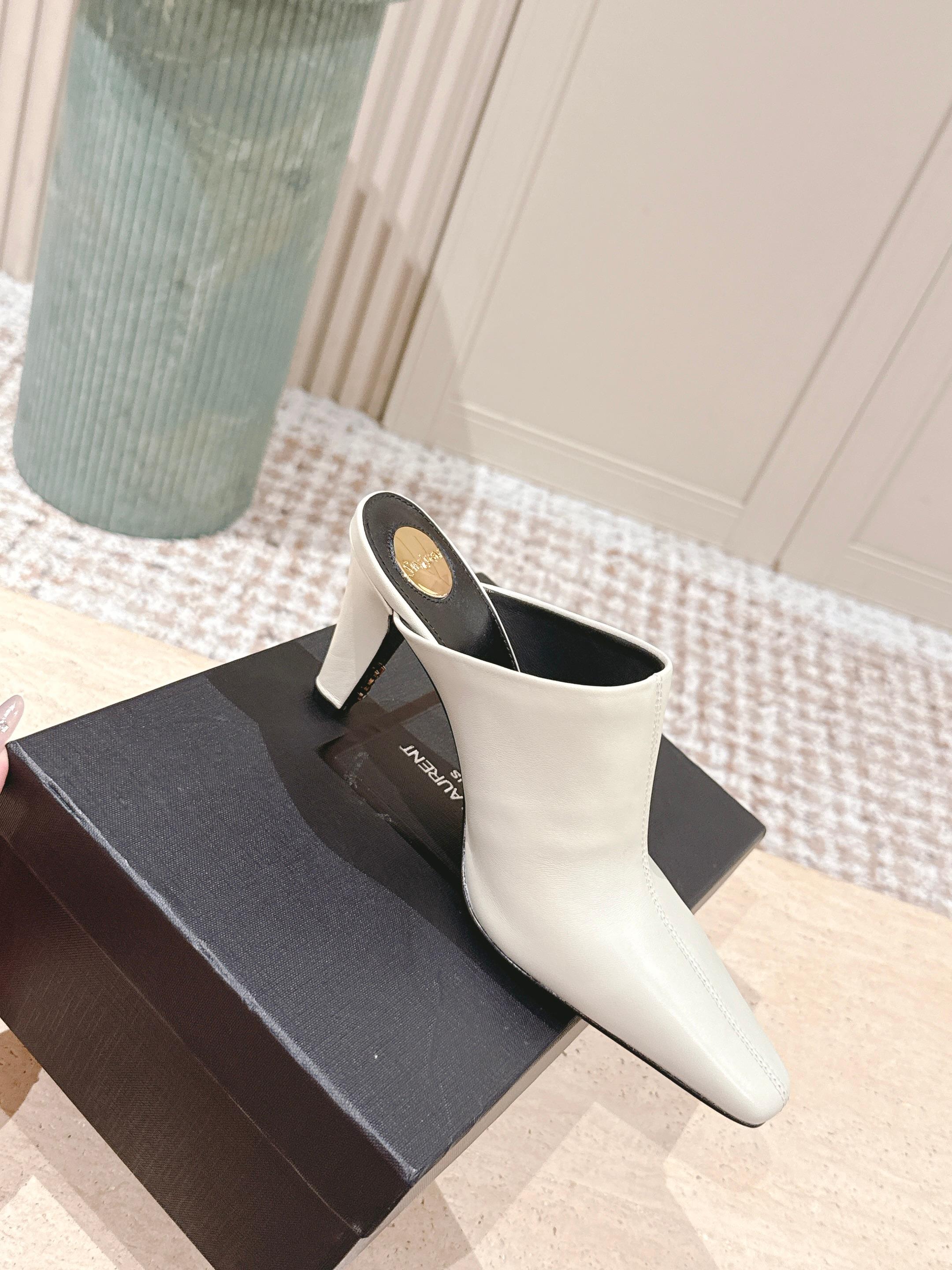 YSL 25S JILL MULES IN IVORY SMOOTH CALFSKIN