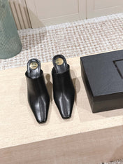 YSL 25S JILL MULES IN BLACK SMOOTH CALFSKIN