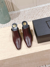 YSL 25S JILL MULES IN BURGUNDY SMOOTH CALFSKIN
