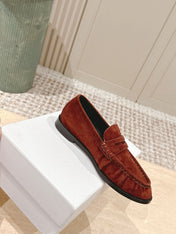 YSL 25S SAINT LAURENT LOAFERS IN DARK BRICK RED SUEDE WITH SMALL LOGO