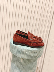 YSL 25S SAINT LAURENT LOAFERS IN DARK BRICK RED SUEDE WITH SMALL LOGO