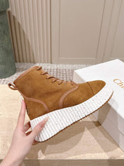 CHLOÉ 26S PLATFORM SOLE BOOTS 68 MM IN BROWN SUEDE