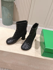 BOTTEGA VENETA 26S INTRECCIATO BOOTS 85 MM IN BLACK LAMBSKIN