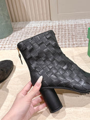 BOTTEGA VENETA 26S INTRECCIATO BOOTS 85 MM IN BLACK LAMBSKIN