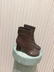 BOTTEGA VENETA 26S INTRECCIATO BOOTS 85 MM IN DARK BROWN LAMBSKIN