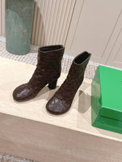 BOTTEGA VENETA 26S INTRECCIATO BOOTS 85 MM IN DARK BROWN LAMBSKIN