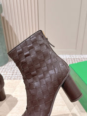 BOTTEGA VENETA 26S INTRECCIATO BOOTS 85 MM IN DARK BROWN LAMBSKIN