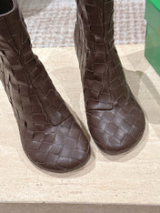 BOTTEGA VENETA 26S INTRECCIATO BOOTS 85 MM IN DARK BROWN LAMBSKIN