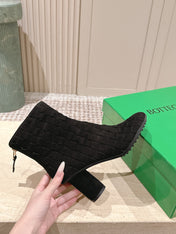 BOTTEGA VENETA 26S INTRECCIATO BOOTS 85 MM IN BLACK SUEDE