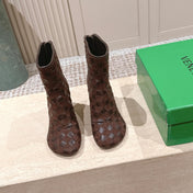 BOTTEGA VENETA 26S INTRECCIATO BOOTS 85 MM IN DARK BROWN SUEDE AND LAMBSKIN